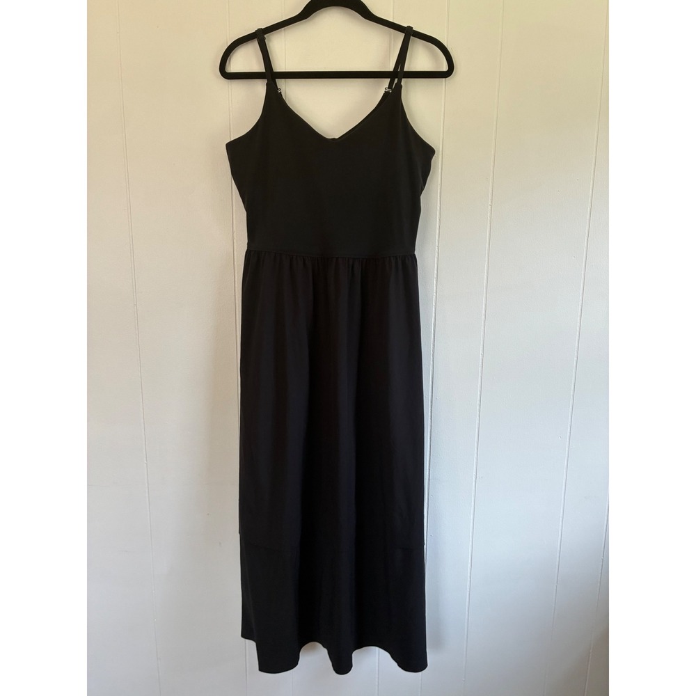Athleta Womens Black V-Neck Tiered Midi Dress Adjustable Straps Size M